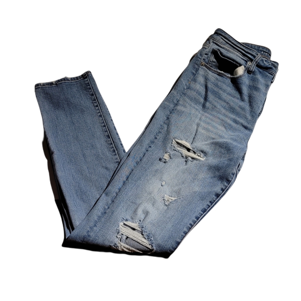 American Eagle High Rise Super Stretch Faded Ripped Long Skinny Jeans